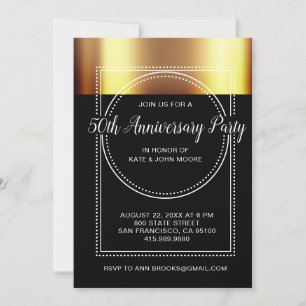 50th Wedding Anniversary Metallic Gold Black Invitation