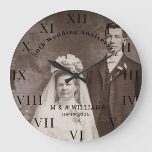50th Wedding Anniversary Modern Elegant Photo  Large Clock