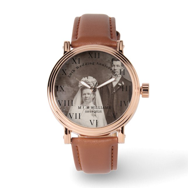 50th Wedding Anniversary Modern Elegant Photo  Watch (Front)