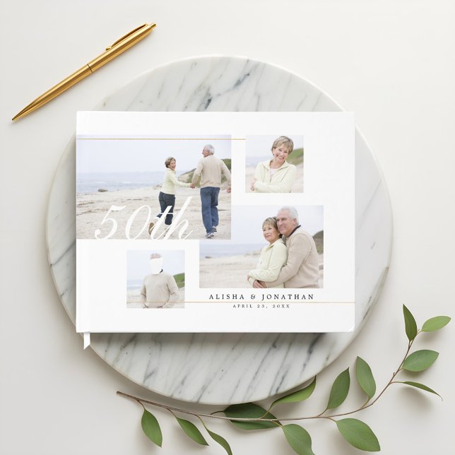50TH Wedding Anniversary Modern Four Photo Collage Guest Book (50TH Wedding Anniversary Modern Four Photo Collage Guest Book)
