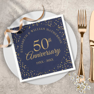 50th Wedding Anniversary Navy Blue Gold Dust Napkin