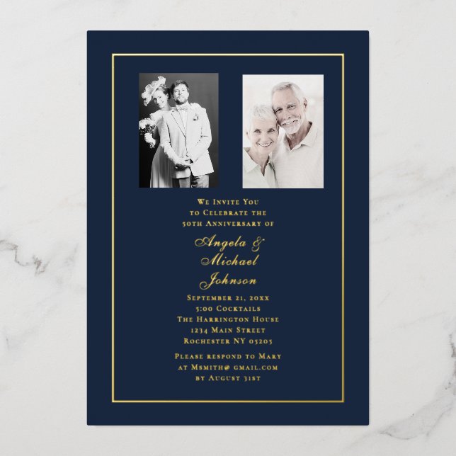 50th Wedding Anniversary Navy Gold Border   (Front)