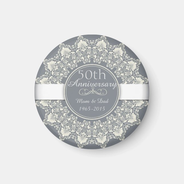 50th Wedding Anniversary ornamental round lace Magnet (Front)