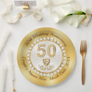 50th Wedding Anniversary Paper Plates, 7 or 9 inch Plate