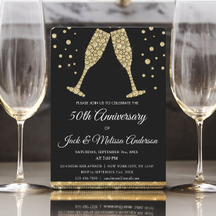 50th Wedding Anniversary Party Champagne Glasses Invitation