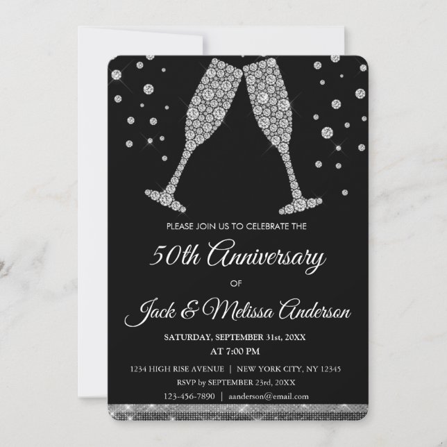50th Wedding Anniversary Party Champagne Glasses Invitation (Front)