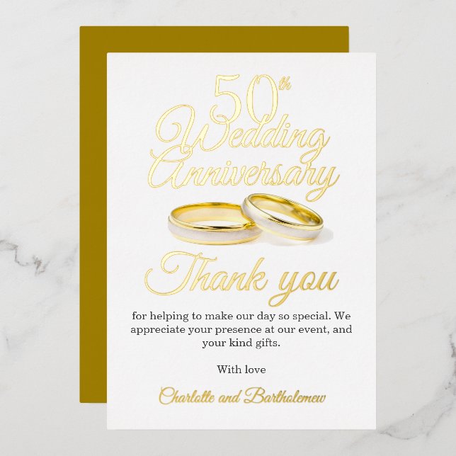 50th Wedding Anniversary Party Foil Thank You Card (Front/Back)
