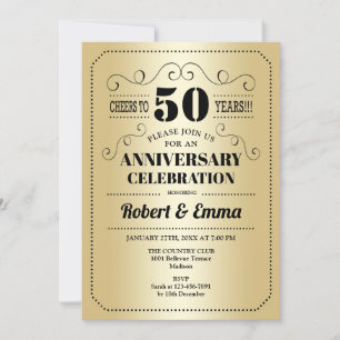 50th Wedding Anniversary Party - Gold Black Invitation