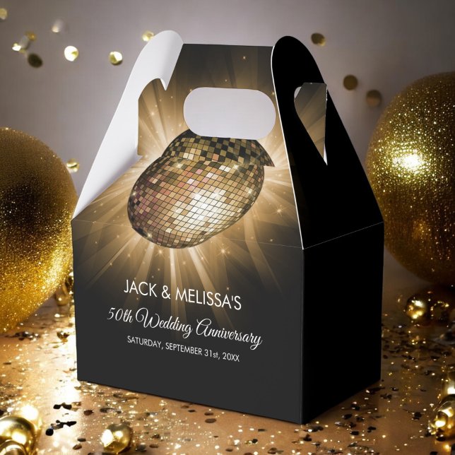50th Wedding Anniversary Party Gold Disco Ball Favour Box (Creator Uploaded)