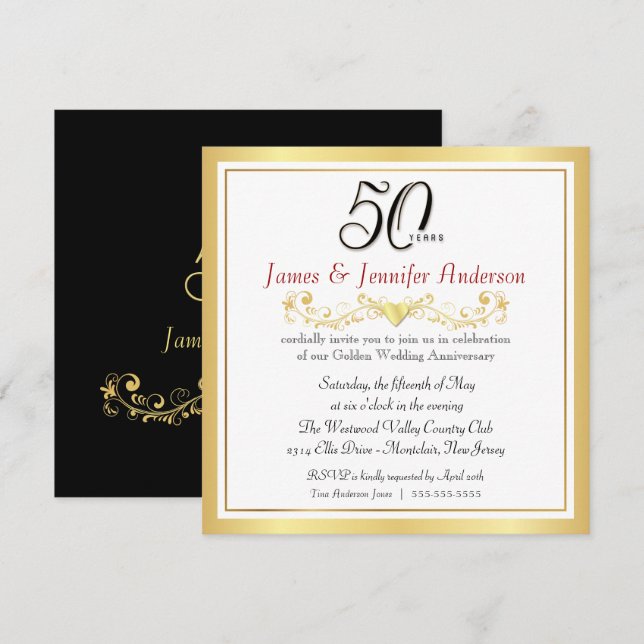 50th Wedding Anniversary Party Gold Invitations (Front/Back)