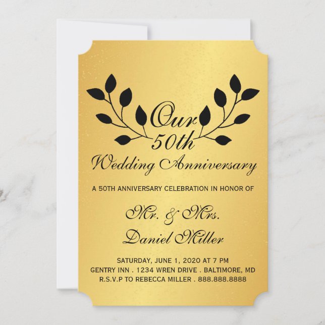 50th Wedding Anniversary Party Gold Invite (Front)