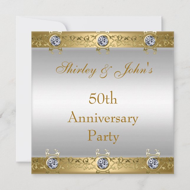50th Wedding Anniversary Party Gold White Invitation (Front)