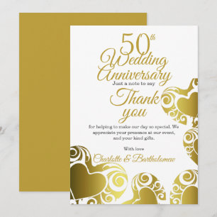 50th Wedding Anniversary Party Heart Thank You Card