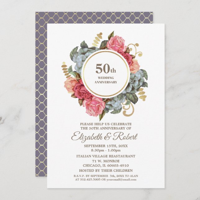 50th Wedding Anniversary Party Invitations (Front/Back)
