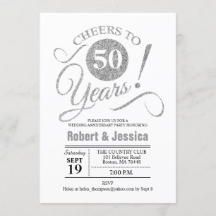 50th Wedding Anniversary Party - Silver White Invitation