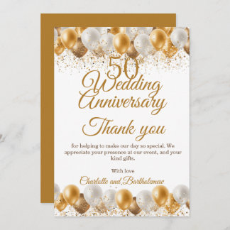 50th Wedding Anniversary Party Thank You Card