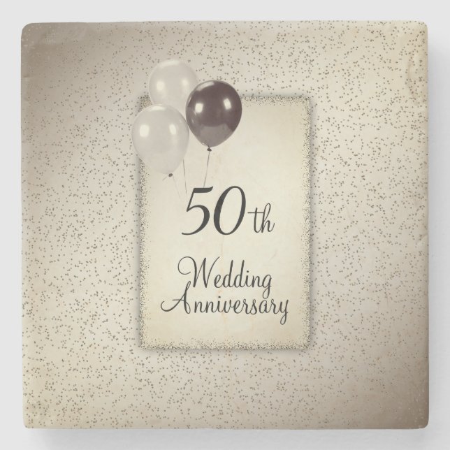 50th Wedding Anniversary  Pedestal Sign Stone Coaster (Front)