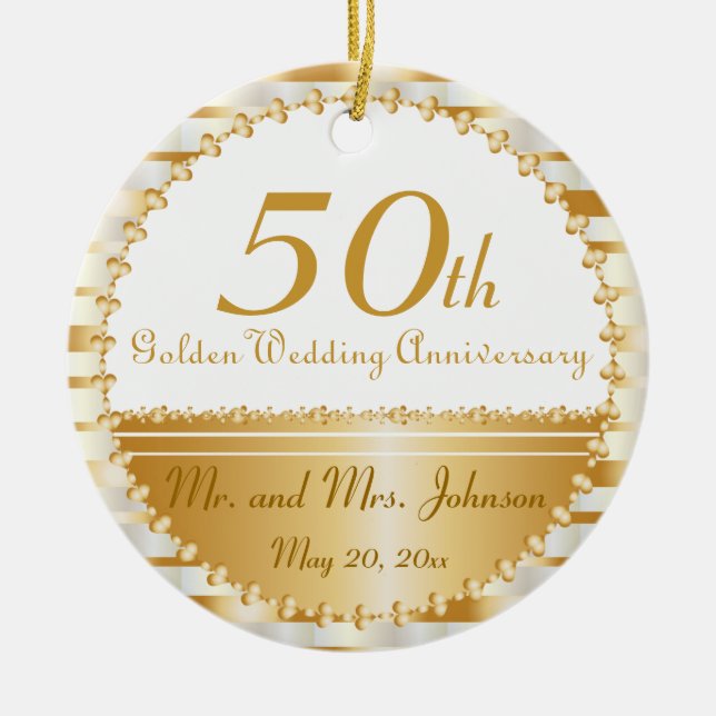 50th Wedding Anniversary Personalised Ceramic Tree Decoration (Front)