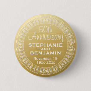 50th Wedding Anniversary Personalised gold 6 Cm Round Badge