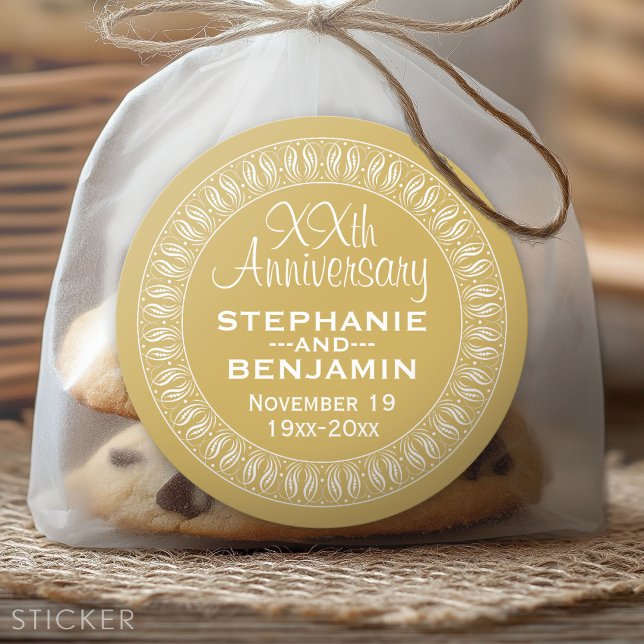 50th Wedding Anniversary Personalised gold Classic Round Sticker (Anniversary Sticker)