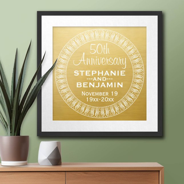 50th Wedding Anniversary Personalised gold Poster (Anniversary Poster)
