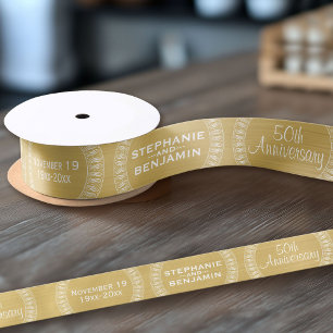 50th Wedding Anniversary Personalised gold Satin Ribbon