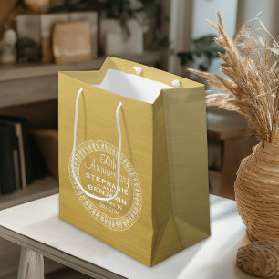 50th Wedding Anniversary Personalised gold Small Gift Bag