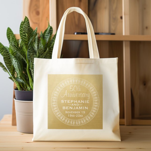 50th Wedding Anniversary Personalised gold Tote Bag (Personalized Tote Bag - 50th Wedding Anniversary)