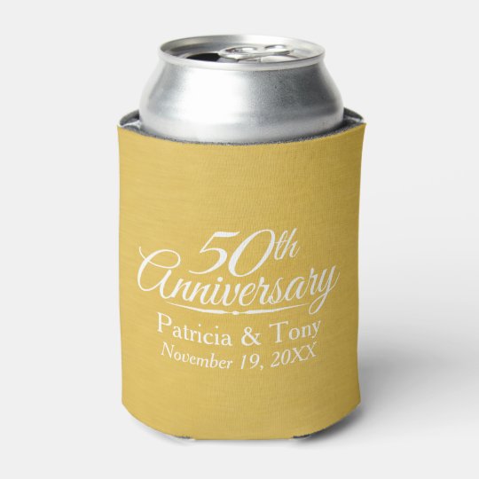 50th Wedding Anniversary Personalised Golden Can Cooler ...