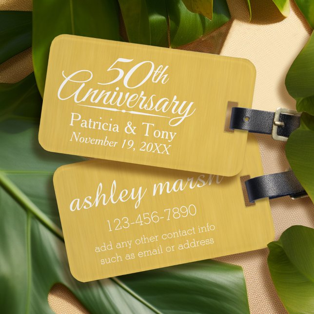 50th Wedding Anniversary Personalised Golden Luggage Tag (Personalized luggage tag - Wedding Anniversary)