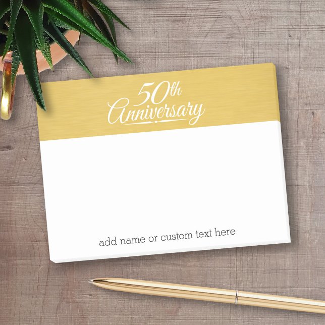 50th Wedding Anniversary Personalised Golden Post-it Notes (Personalized Post-It Notes - add you name or other text)