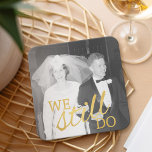 50th Wedding Anniversary Personalised Photo Golden Square Paper Coaster<br><div class="desc">A picture template for an old photo or a new one! Perfect gift for parents or grandparents. A keepsake that you can customise.</div>