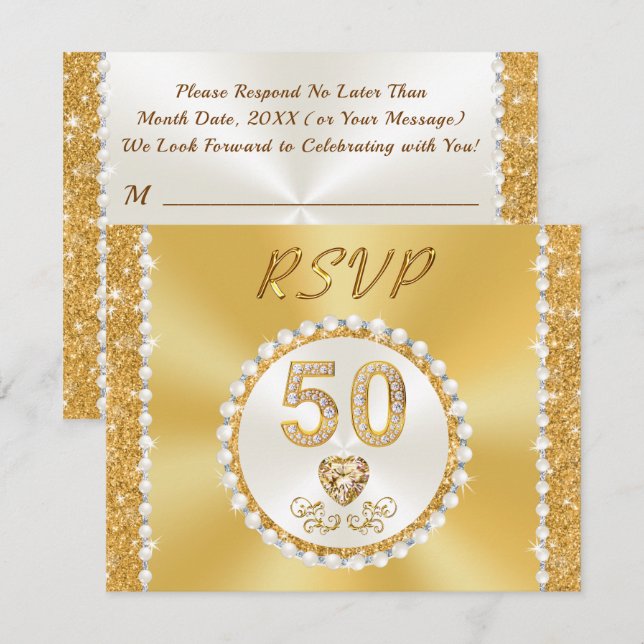 50th Wedding Anniversary, Personalised RSVP Cards (Front/Back)
