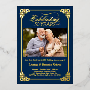 50th Wedding Anniversary Photo Blue Gold
