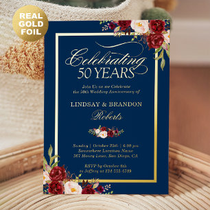 50th Wedding Anniversary Photo Blush Red Floral