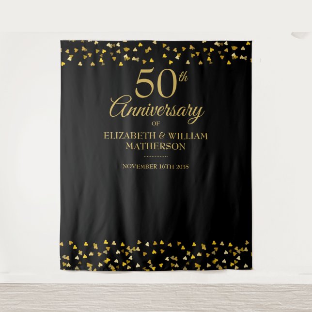 50th Wedding Anniversary Photo Booth Backdrop Tapestry (Front)