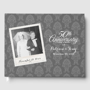 50th Wedding Anniversary Photo Damask Pattern Guest Book