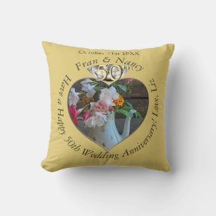 50th Wedding Anniversary Photo Diamond Heart Cushion