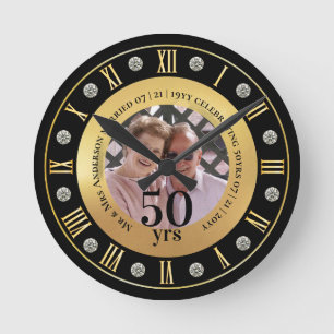 50th Wedding Anniversary PHOTO Gift Golden Jubilee Round Clock
