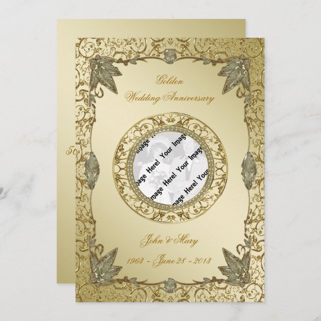 50th Wedding Anniversary Photo Invitation Card (Front/Back)