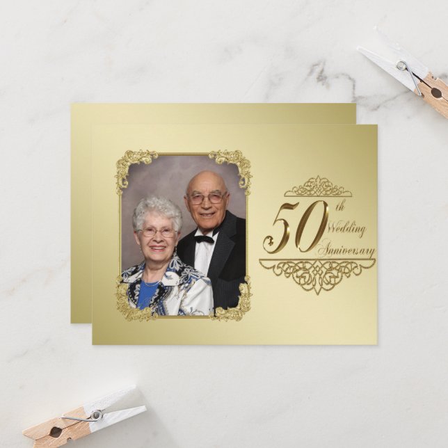 50th Wedding Anniversary Photo Invitation Card (Front/Back In Situ)