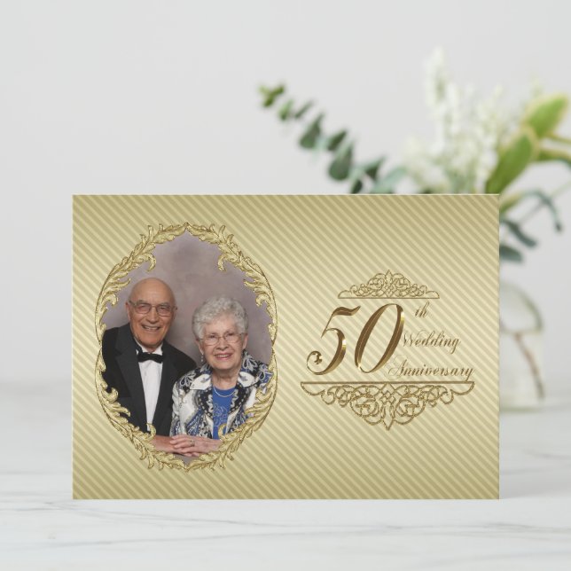 50th Wedding Anniversary Photo Invitation Card (Standing Front)