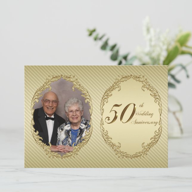 50th Wedding Anniversary Photo Invitation Card (Standing Front)