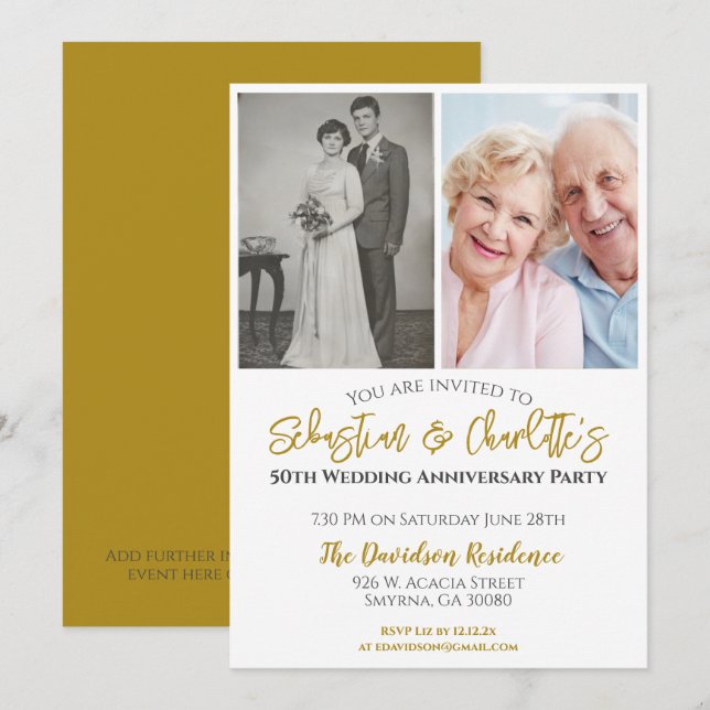50th Wedding Anniversary Photograph Invitation (Front/Back)