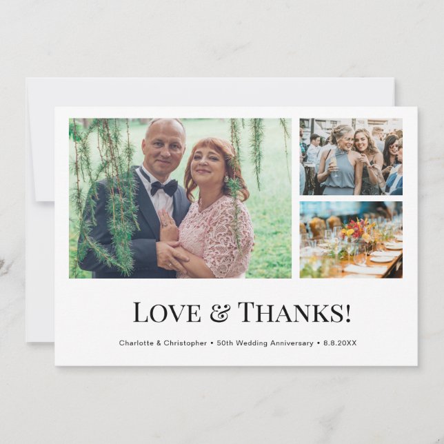 50th Wedding Anniversary Photos Love & Thanks Thank You Card (Front)