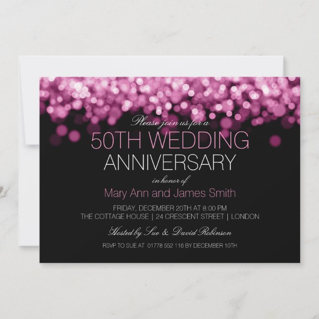 50th Wedding Anniversary Pink Lights Invitation (Front)