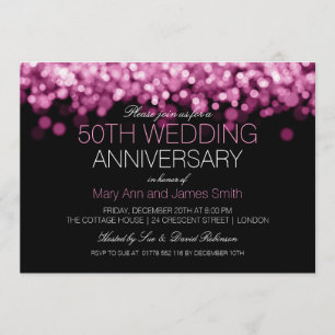 50th Wedding Anniversary Pink Lights Invitation