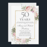 50th Wedding Anniversary Pink Rose Floral Invitation<br><div class="desc">Elegant 50th wedding anniversary invitation template features a gold frame and two arrangements of blush pink roses. All of text is editable.</div>