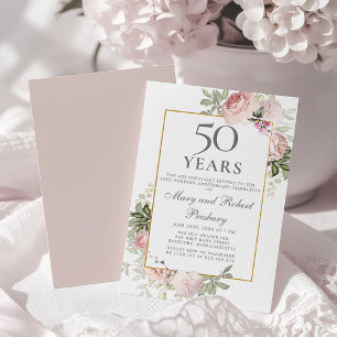 50th Wedding Anniversary Pink Rose Floral Invitation