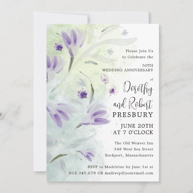 50th Wedding Anniversary Purple Floral Invitation (Front)
